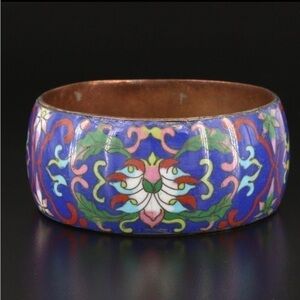 Vintage - Wide Floral Enamel Cuff Bracelet